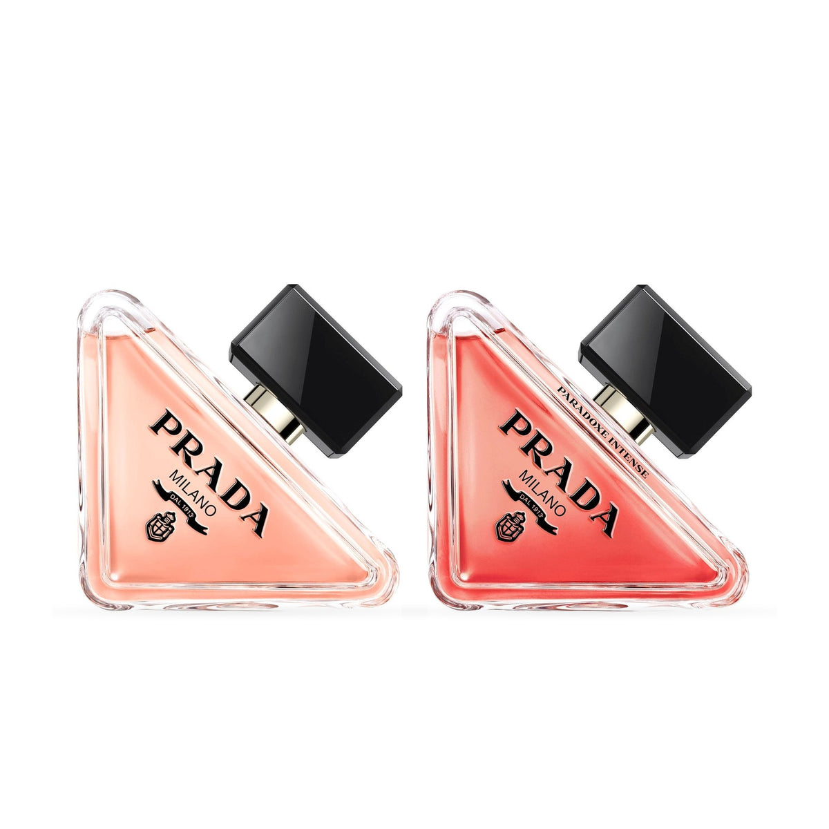 Duo Prada Paradoxe: klassiek en Intense: de flacons van de parfums in de set